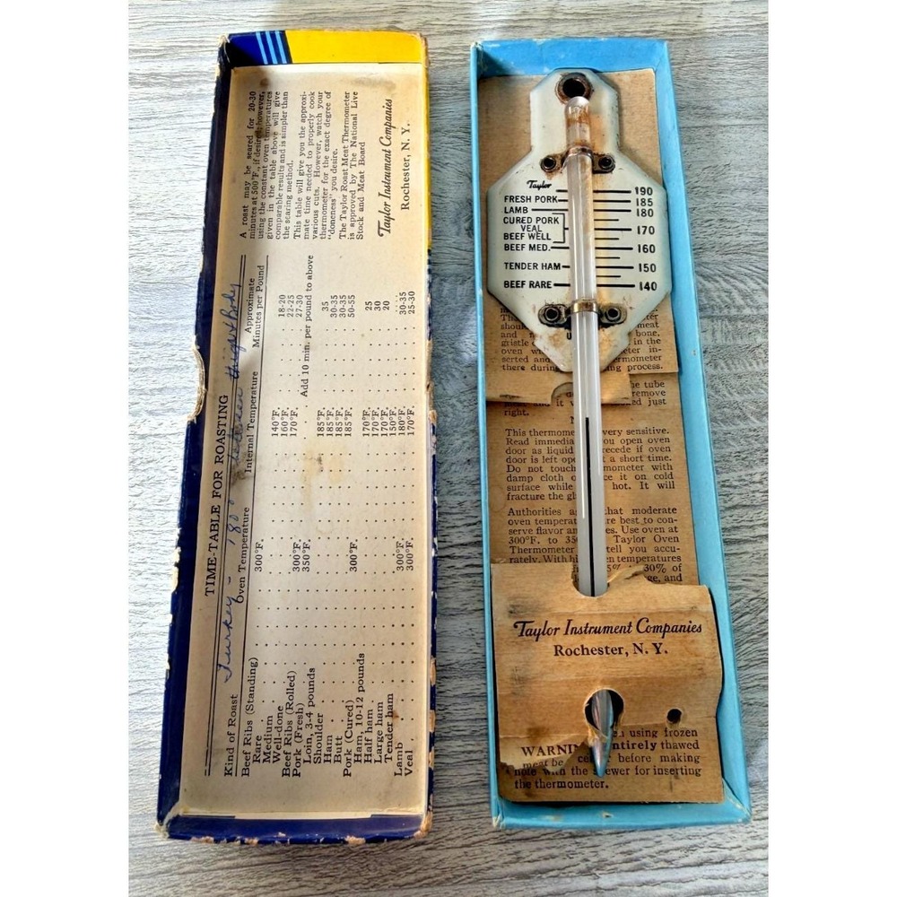 Vintage Taylor Roast Meat Thermometer Original Box Rochester NY - #5936